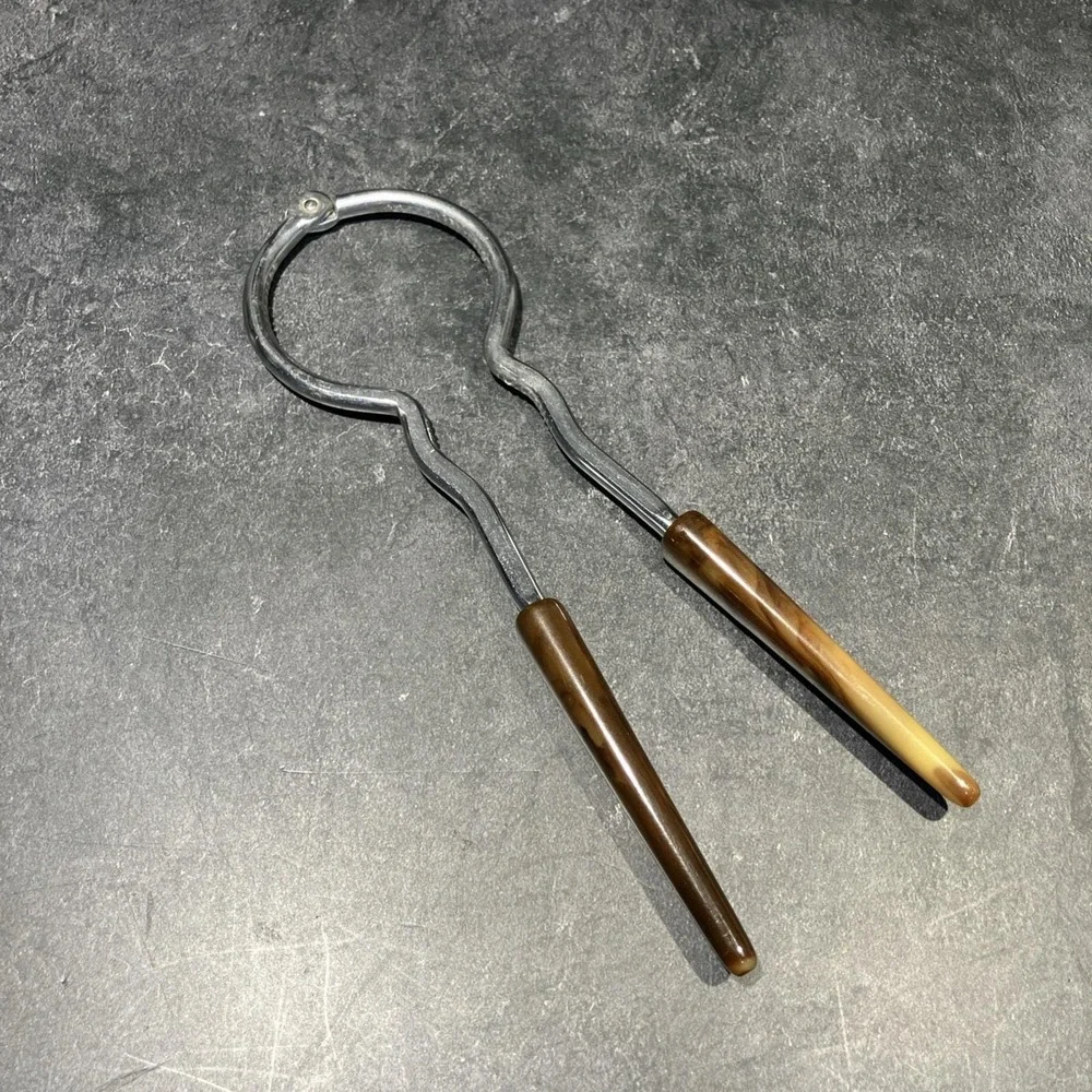 Vintage USA Stainless Steel Jar Opener with Caramel/Brown Bakelite Handles MCM